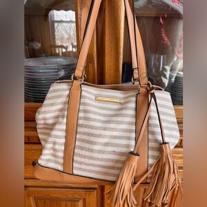 Poppy & Peonies Tan and Cream Striped Shoulder Bag